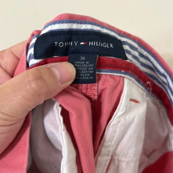Tommy Hilfiger Salmon Red Pink 9" Bermuda Twill Flat Front Chino Shorts Size 36 - Picture 7 of 8